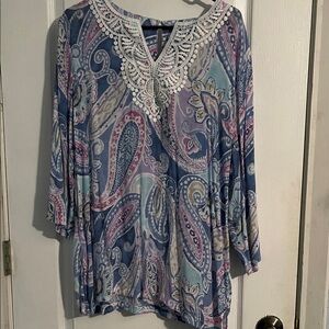 Alfred Dunner Blue Paisley Lace Blouse